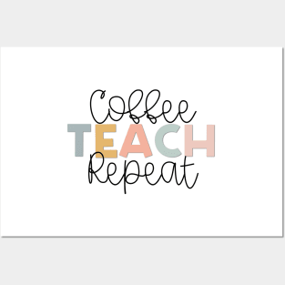 Coffee Teach Repeat Muted Rainbow Posters and Art